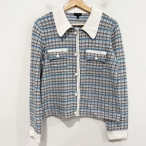 TALBOTS Mademoiselle Plaid Coatigan Sweater Tweed Pearl Buttons Size Medium
